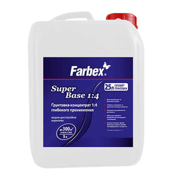Deep-penetrating water dispersion acrylic primer concentrate «Super Base 1:4» Farbex