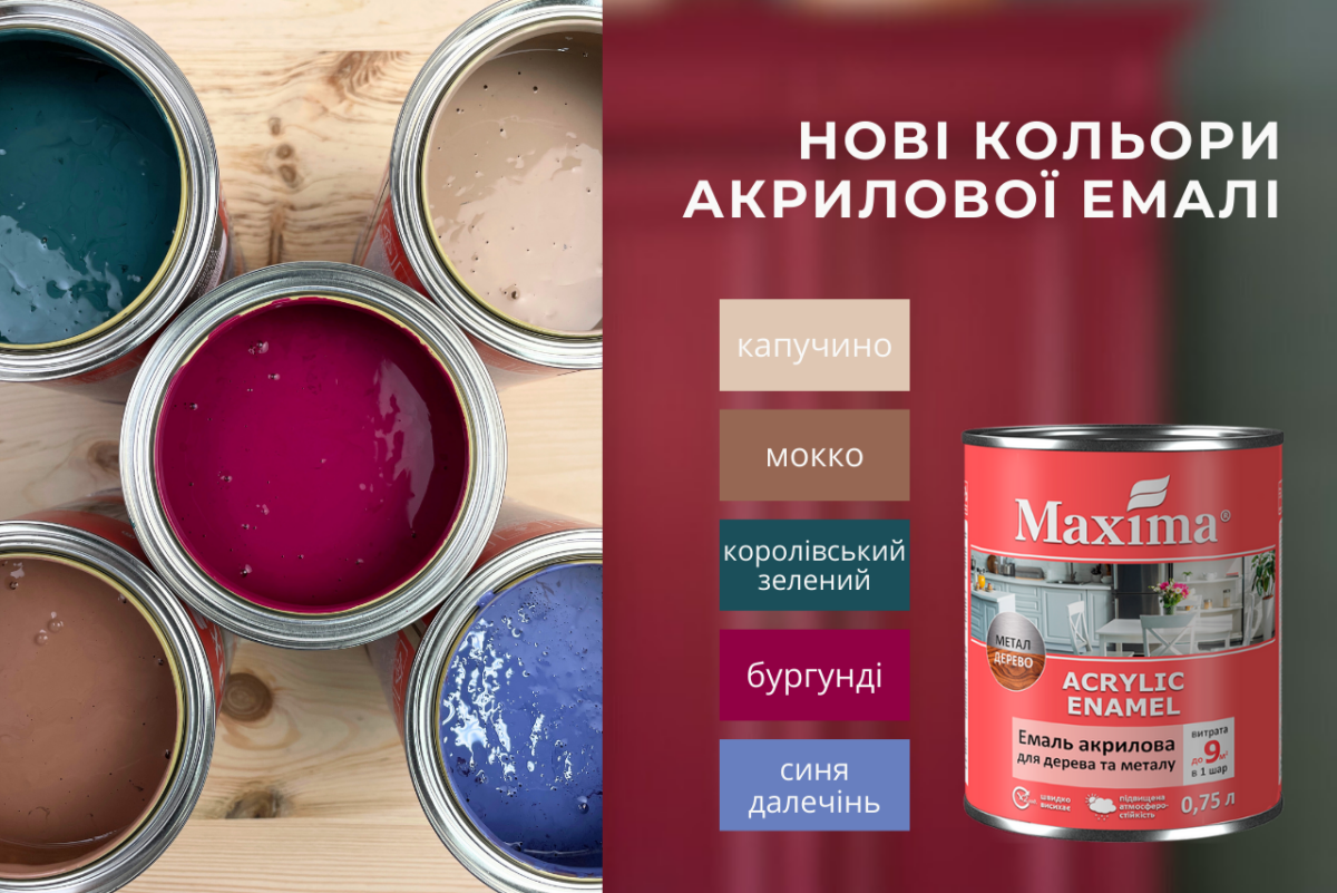 Нові кольори акрилової емалі для дерева та металу Maxima